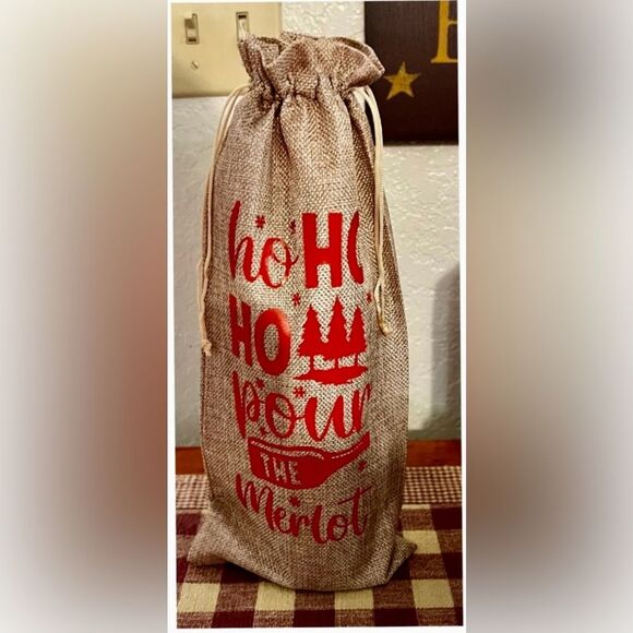 Holiday Burlap Wine Gift Bag - Picture 2 of 4